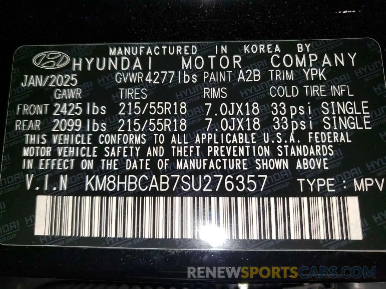 13 fotografías del automóvil dañado KM8HBCAB7SU276357 HYUNDAI KONA 2025
