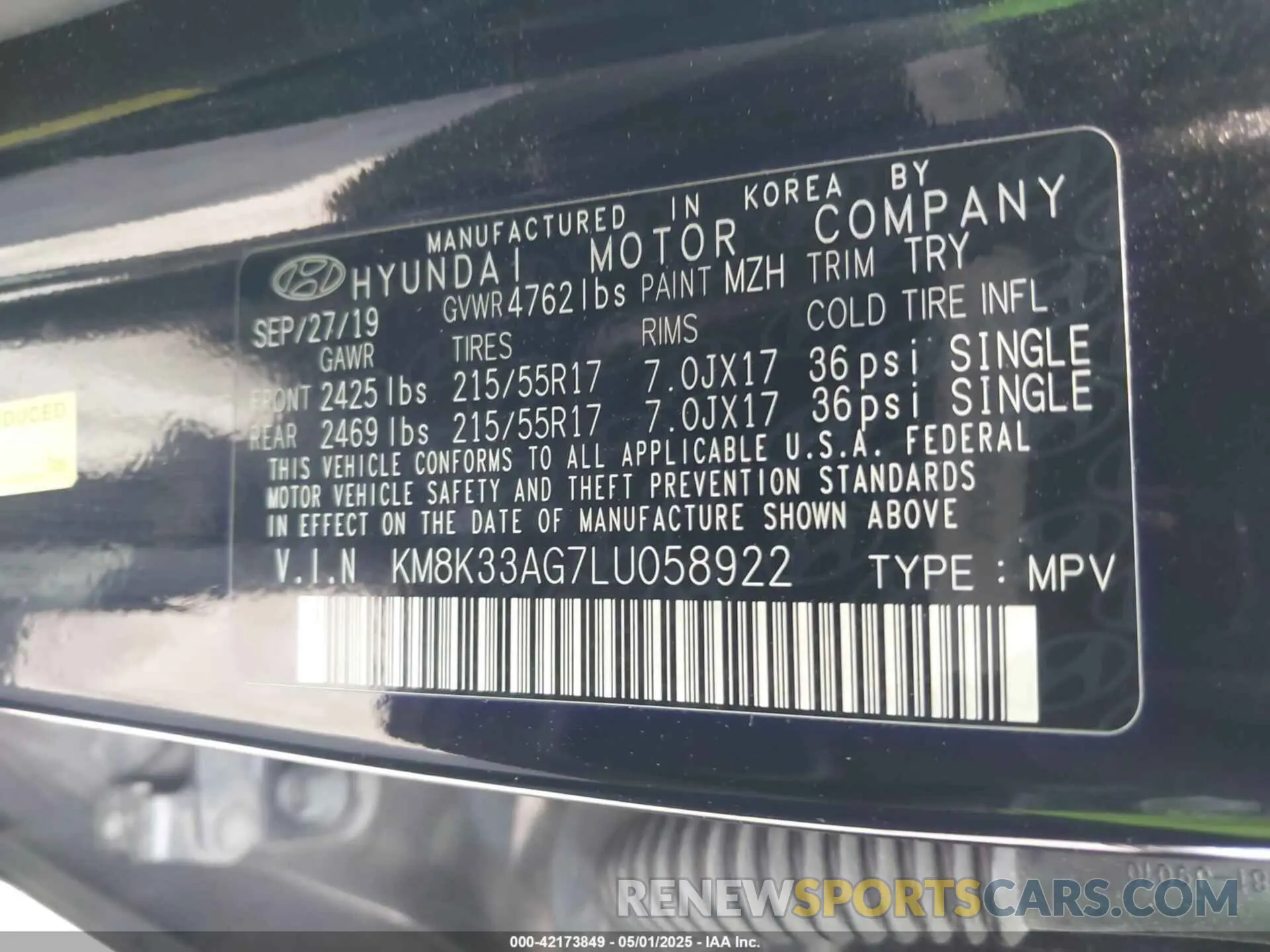 9 fotografías del automóvil dañado KM8K33AG7LU058922 HYUNDAI KONA ELECTRIC 2020