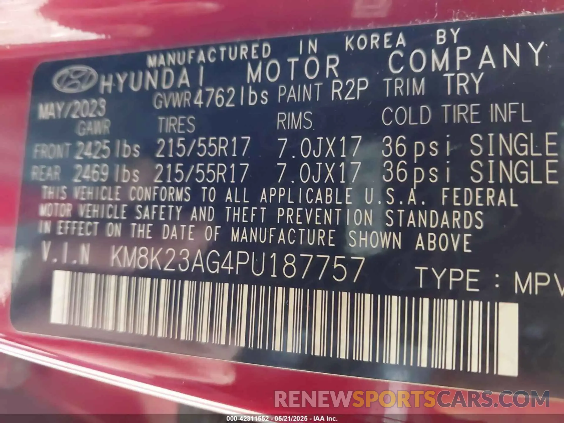 9 fotografías del automóvil dañado KM8K23AG4PU187757 HYUNDAI KONA ELECTRIC 2023