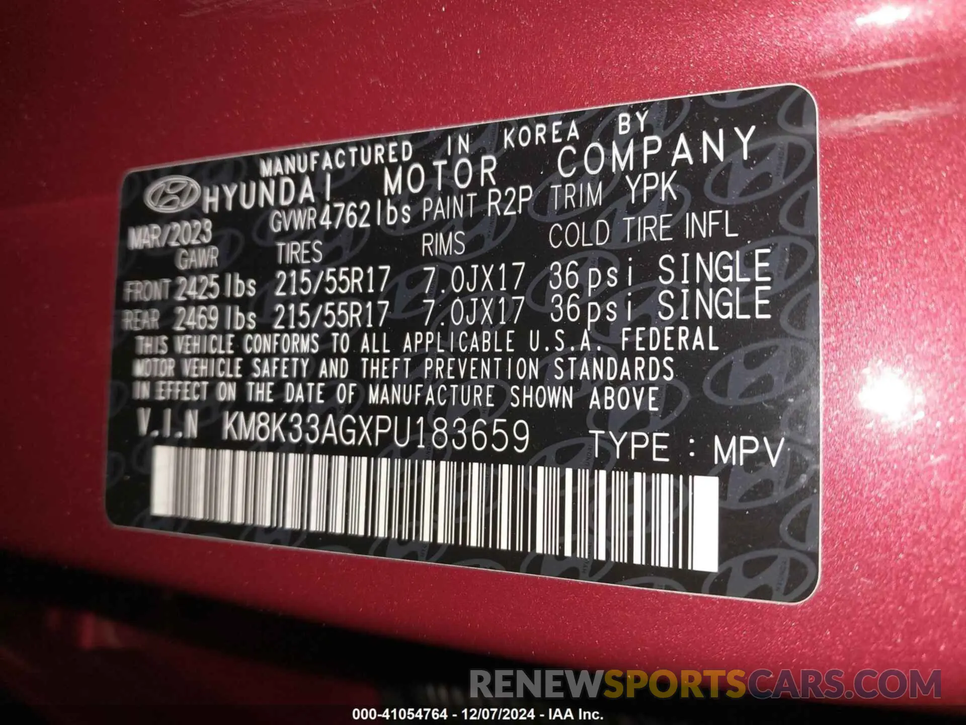 9 fotografías del automóvil dañado KM8K33AGXPU183659 HYUNDAI KONA ELECTRIC 2023