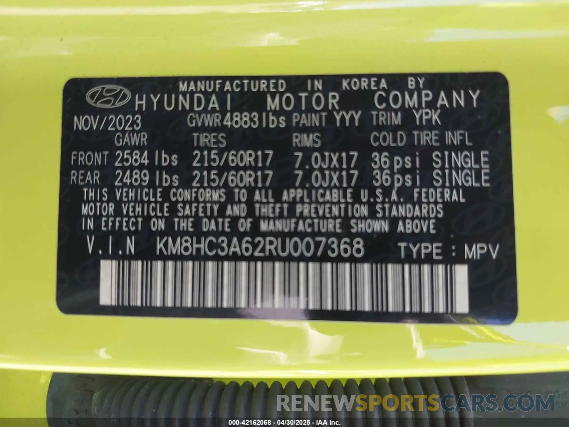 9 fotografías del automóvil dañado KM8HC3A62RU007368 HYUNDAI KONA ELECTRIC 2024