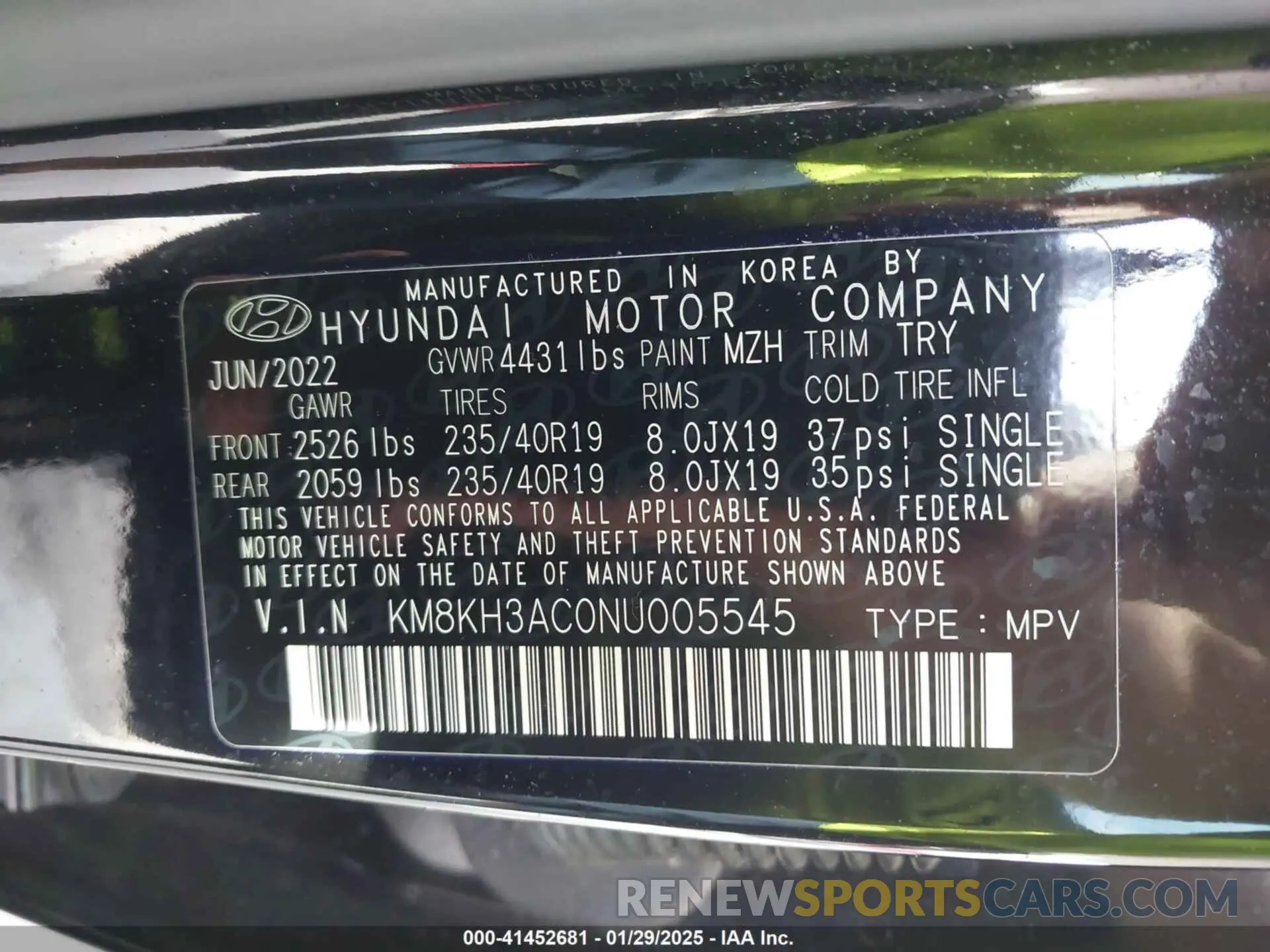 9 fotografías del automóvil dañado KM8KH3AC0NU005545 HYUNDAI KONA N 2022