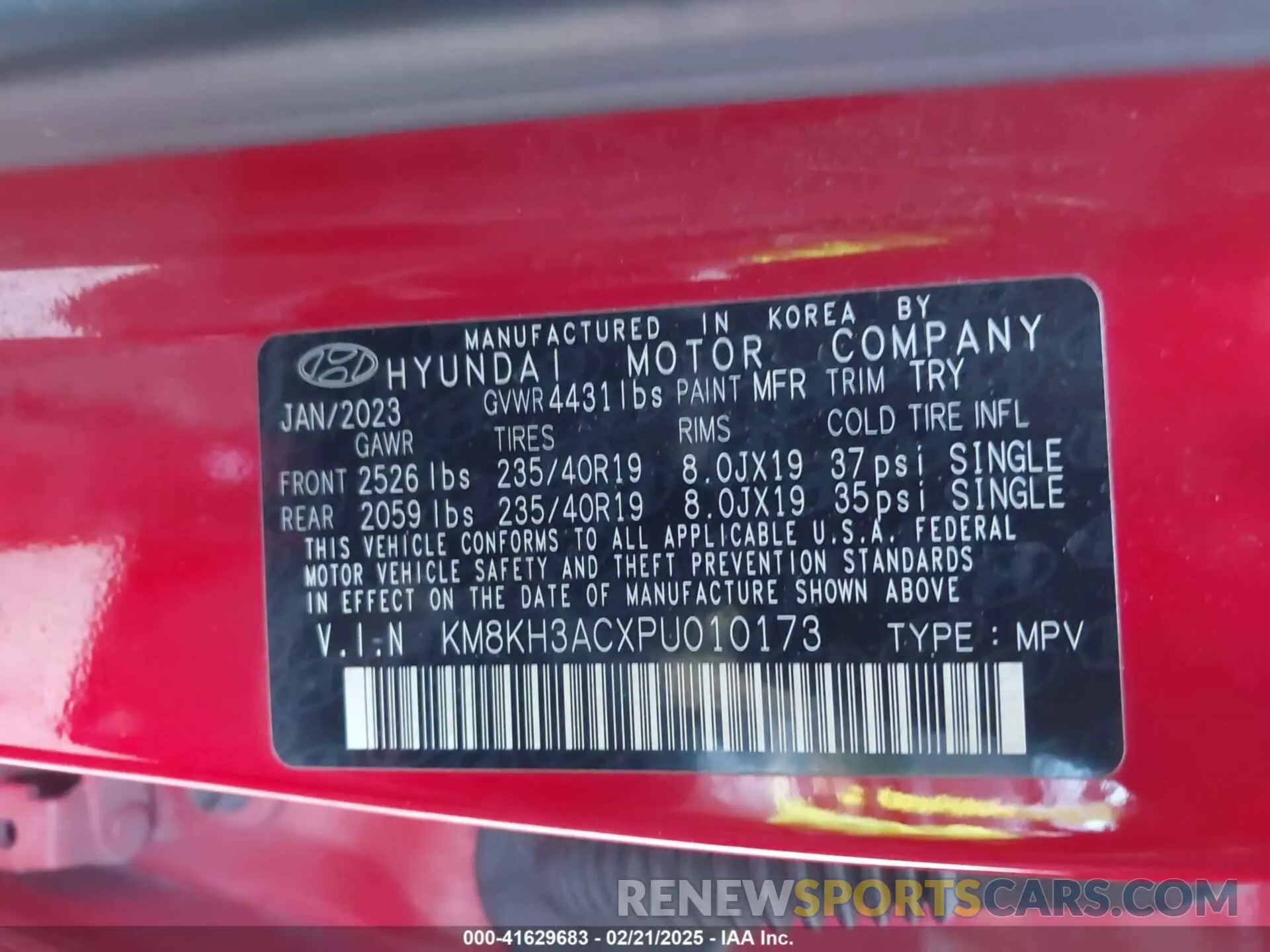 9 fotografías del automóvil dañado KM8KH3ACXPU010173 HYUNDAI KONA N 2023
