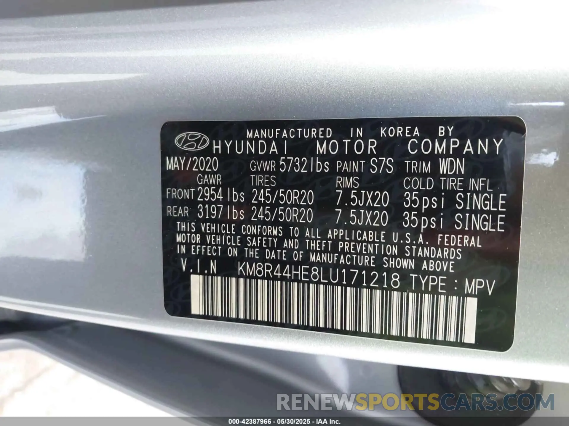 9 fotografías del automóvil dañado KM8R44HE8LU171218 HYUNDAI PALISADE 2020