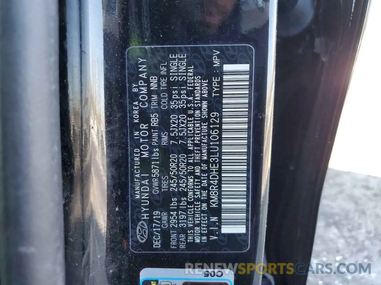 15 fotografías del automóvil dañado KM8R4DHE3LU106129 HYUNDAI PALISADE 2020