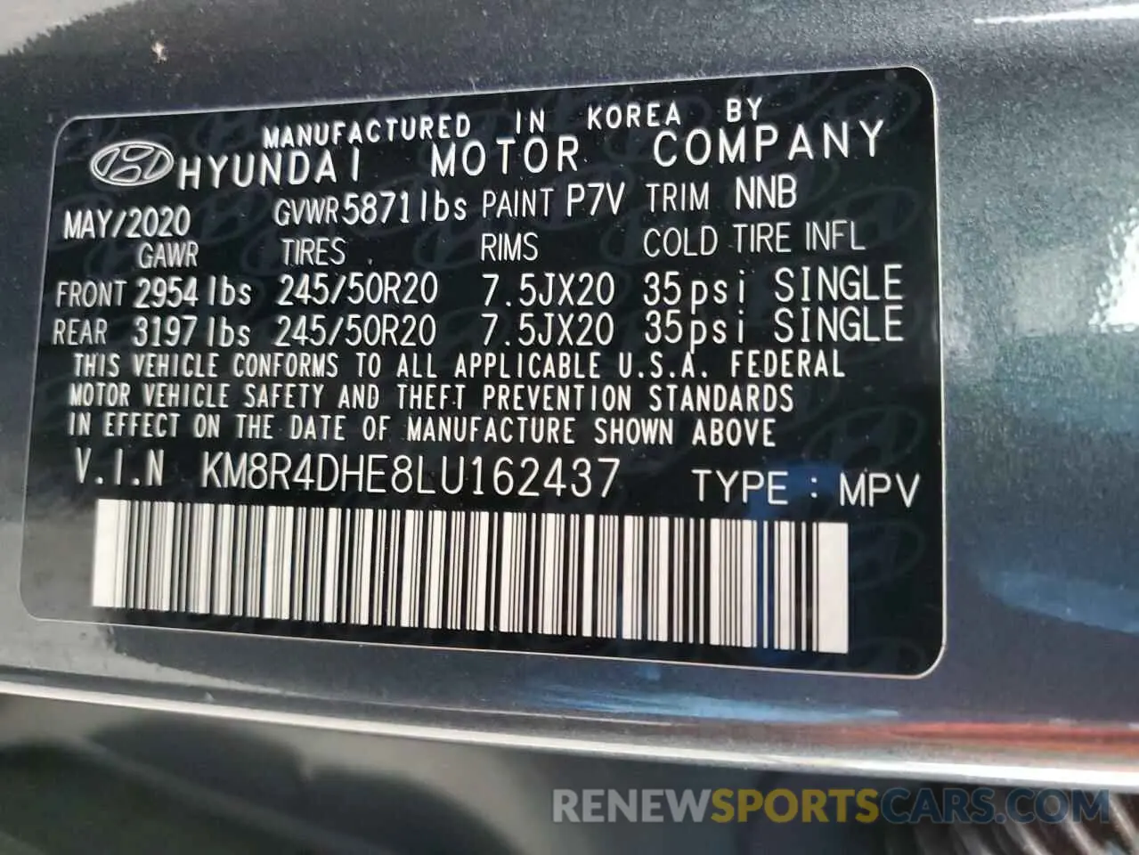 15 fotografías del automóvil dañado KM8R4DHE8LU162437 HYUNDAI PALISADE 2020