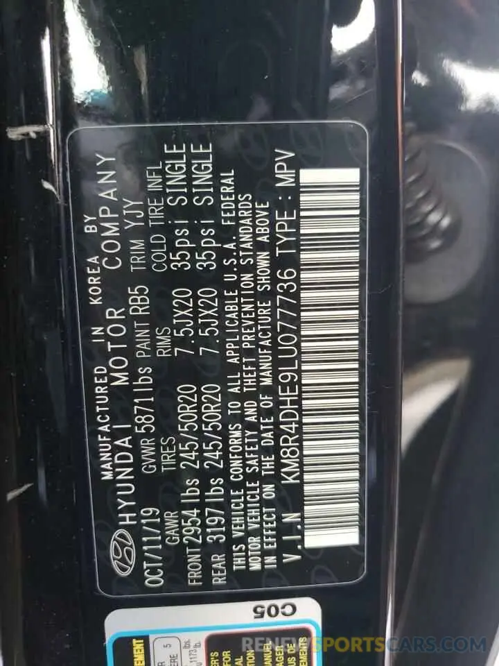 13 fotografías del automóvil dañado KM8R4DHE9LU077736 HYUNDAI PALISADE 2020