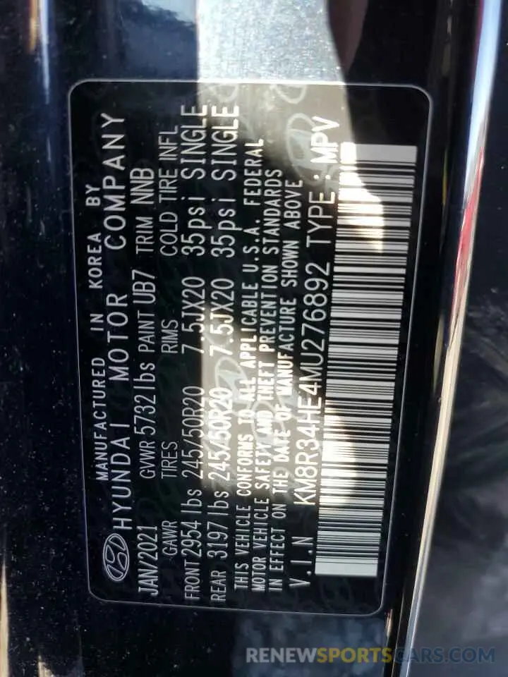 16 fotografías del automóvil dañado KM8R34HE4MU276892 HYUNDAI PALISADE 2021