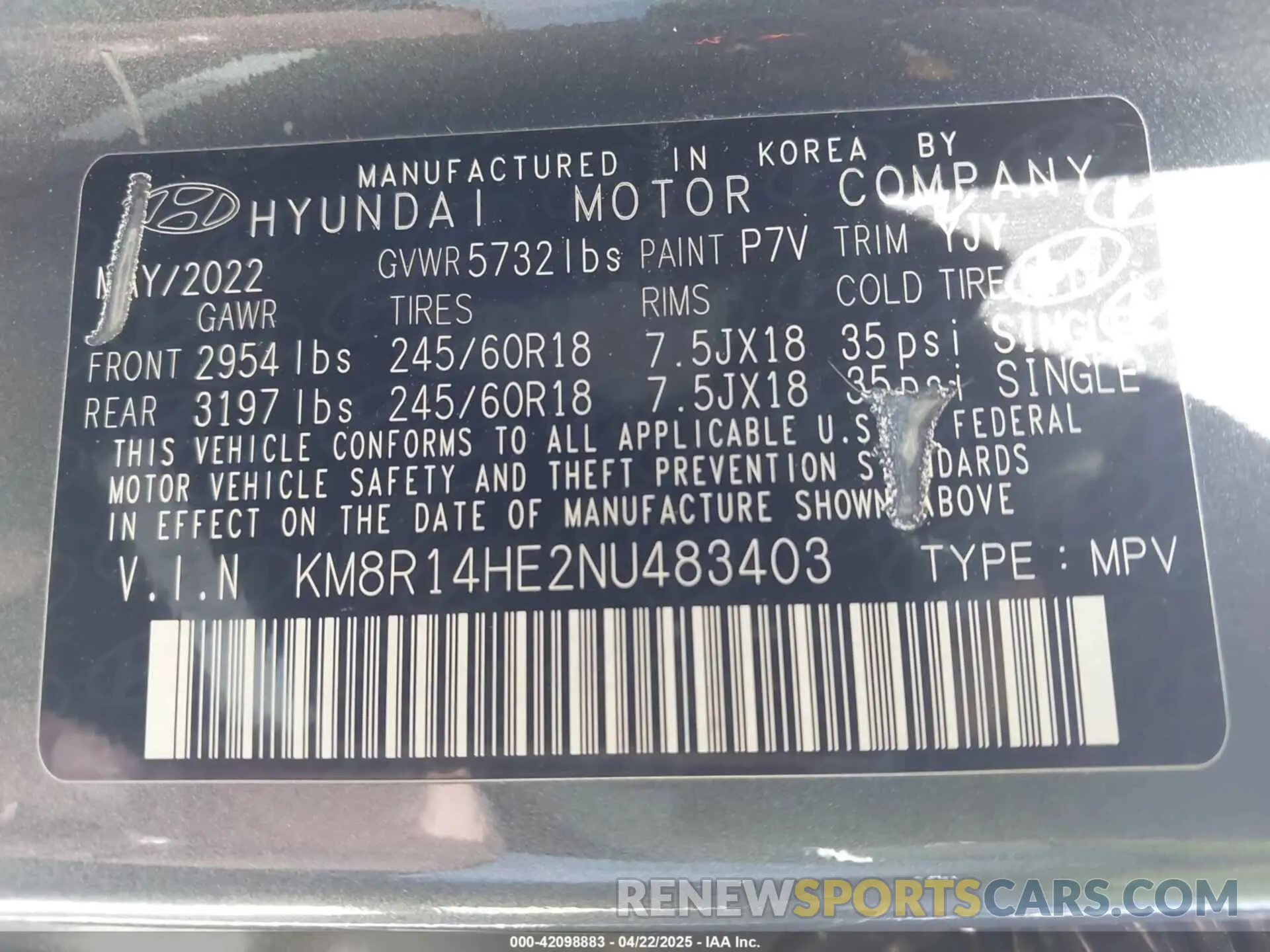 9 fotografías del automóvil dañado KM8R14HE2NU483403 HYUNDAI PALISADE 2022