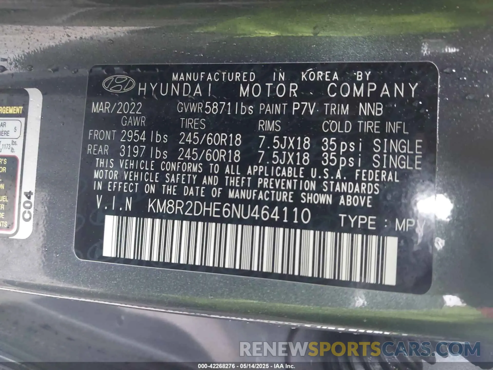 9 fotografías del automóvil dañado KM8R2DHE6NU464110 HYUNDAI PALISADE 2022