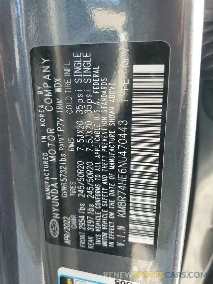 13 fotografías del automóvil dañado KM8R74HE6NU470443 HYUNDAI PALISADE 2022