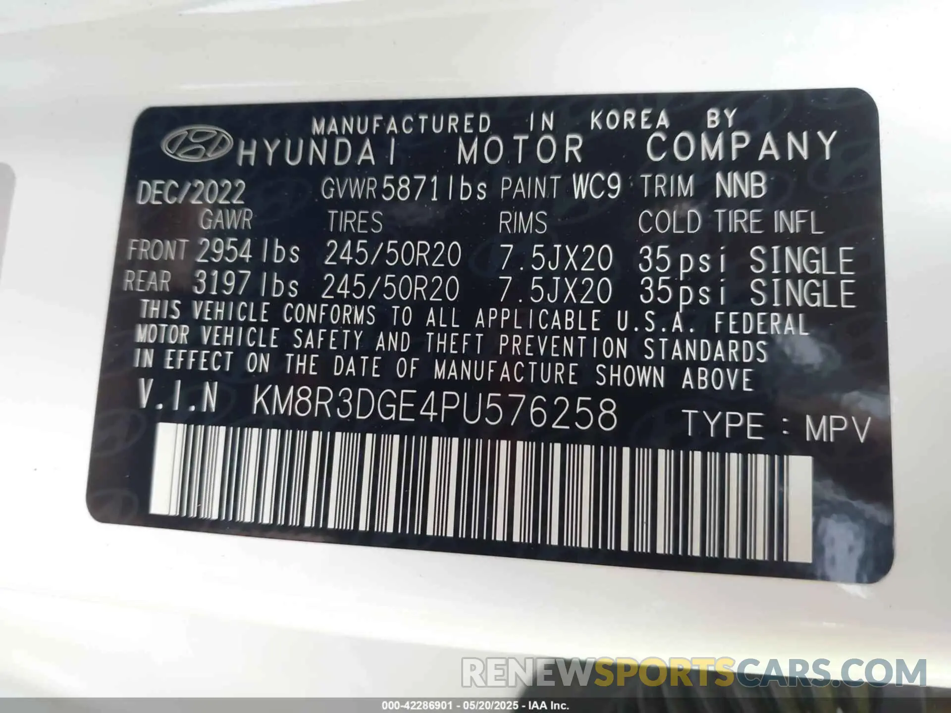 9 fotografías del automóvil dañado KM8R3DGE4PU576258 HYUNDAI PALISADE 2023