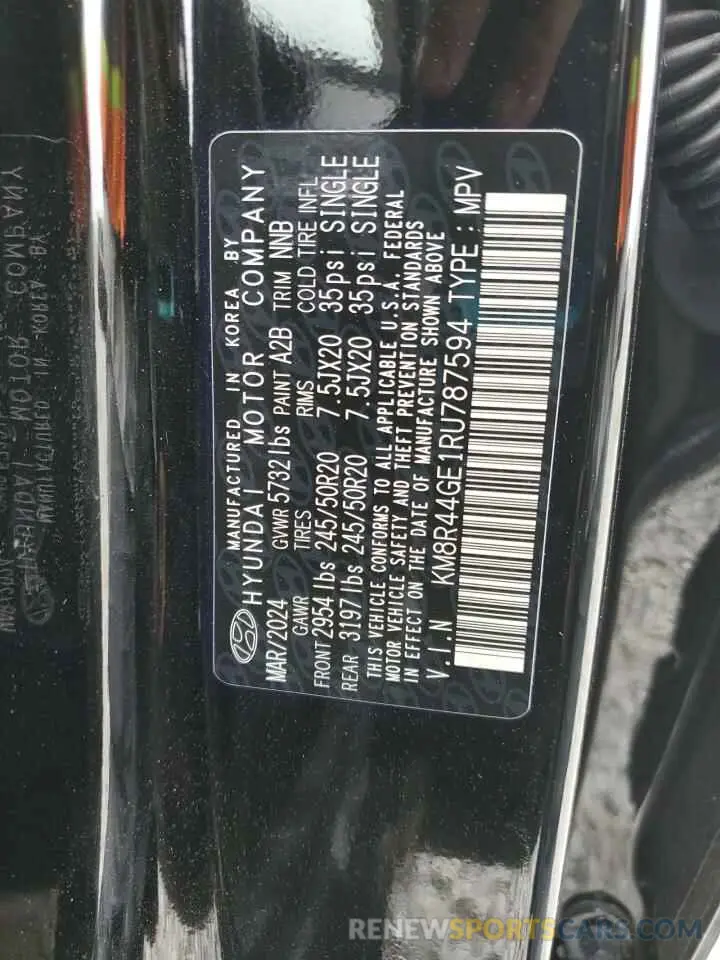 16 fotografías del automóvil dañado KM8R44GE1RU787594 HYUNDAI PALISADE 2024