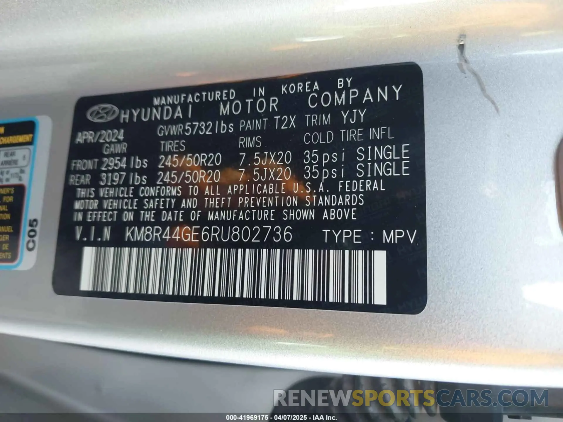 9 fotografías del automóvil dañado KM8R44GE6RU802736 HYUNDAI PALISADE 2024