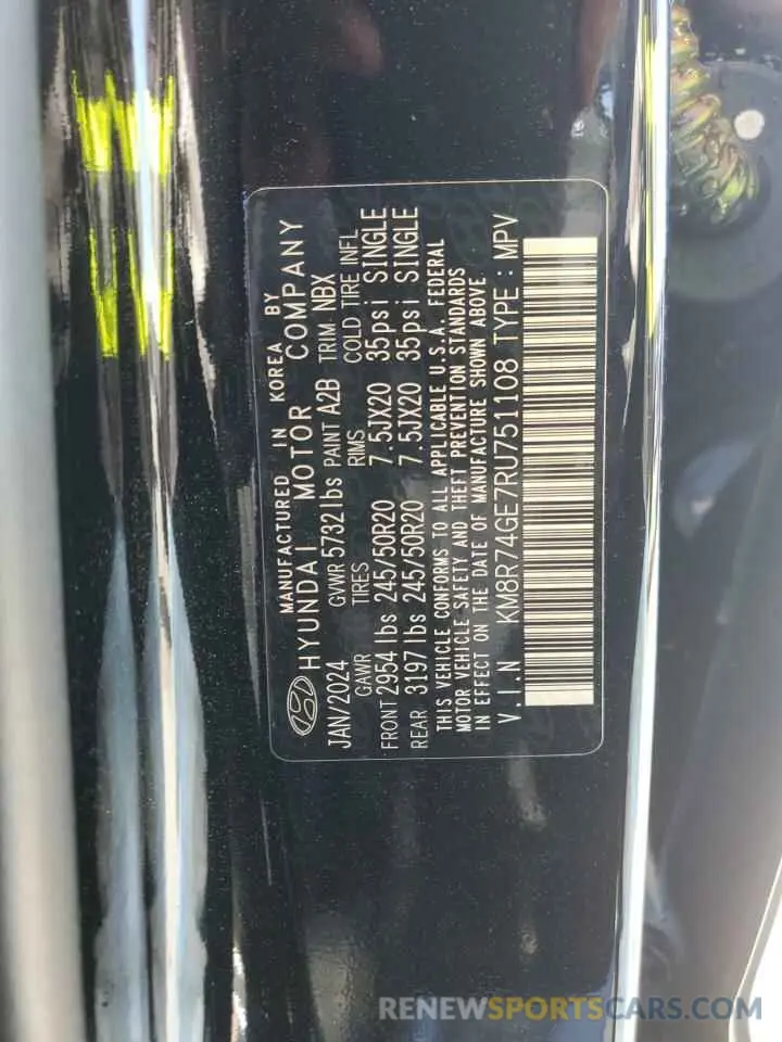 13 fotografías del automóvil dañado KM8R74GE7RU751108 HYUNDAI PALISADE 2024