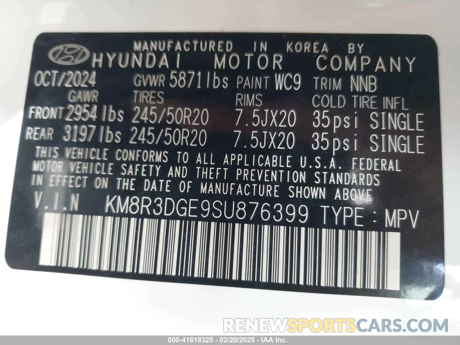 9 fotografías del automóvil dañado KM8R3DGE9SU876399 HYUNDAI PALISADE 2025