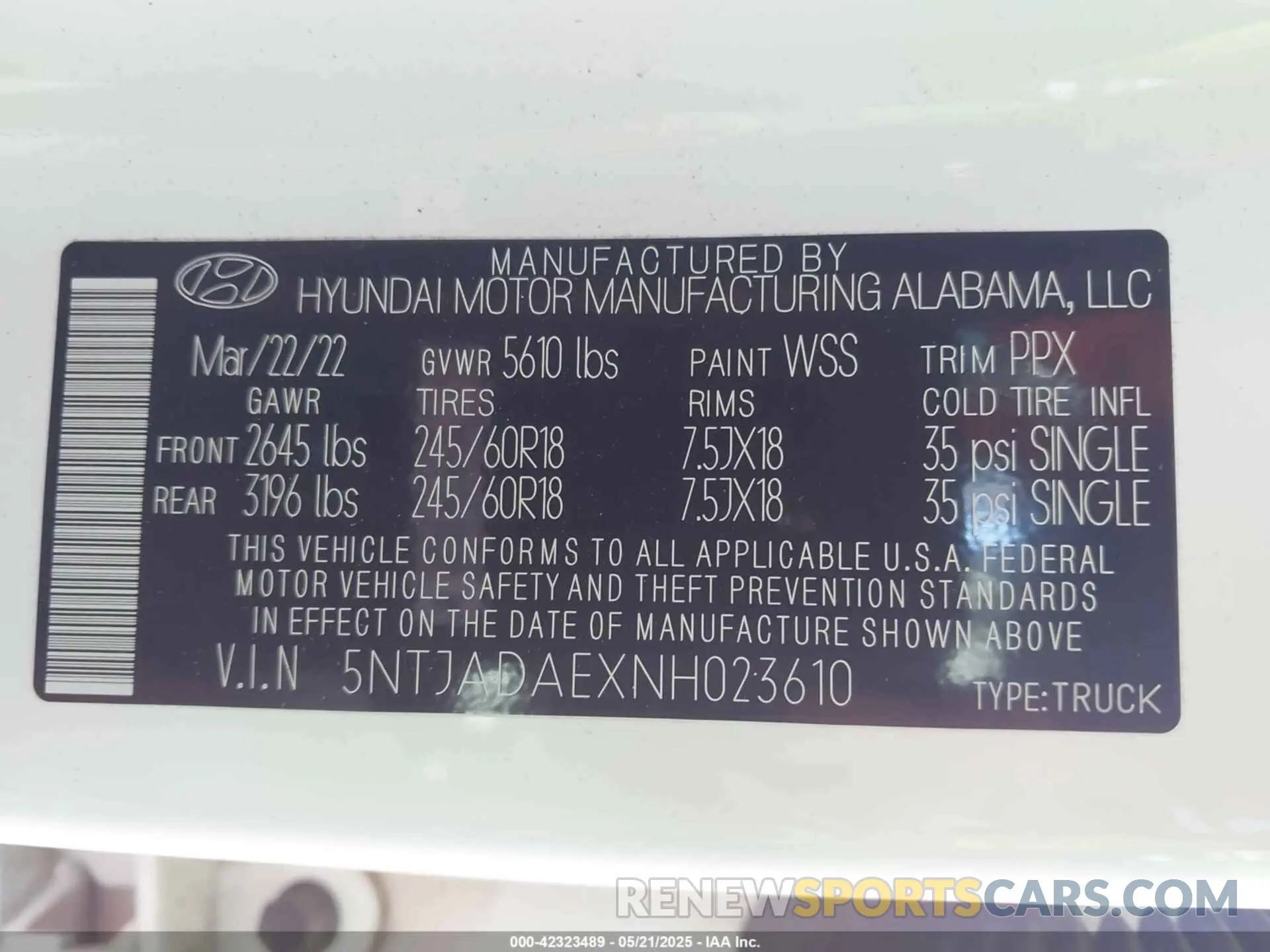 9 fotografías del automóvil dañado 5NTJADAEXNH023610 HYUNDAI SANTA CRUZ 2022