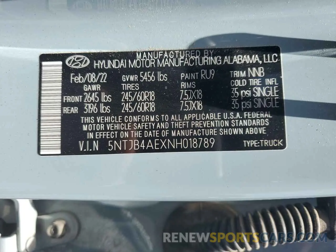 12 fotografías del automóvil dañado 5NTJB4AEXNH018789 HYUNDAI SANTA CRUZ 2022