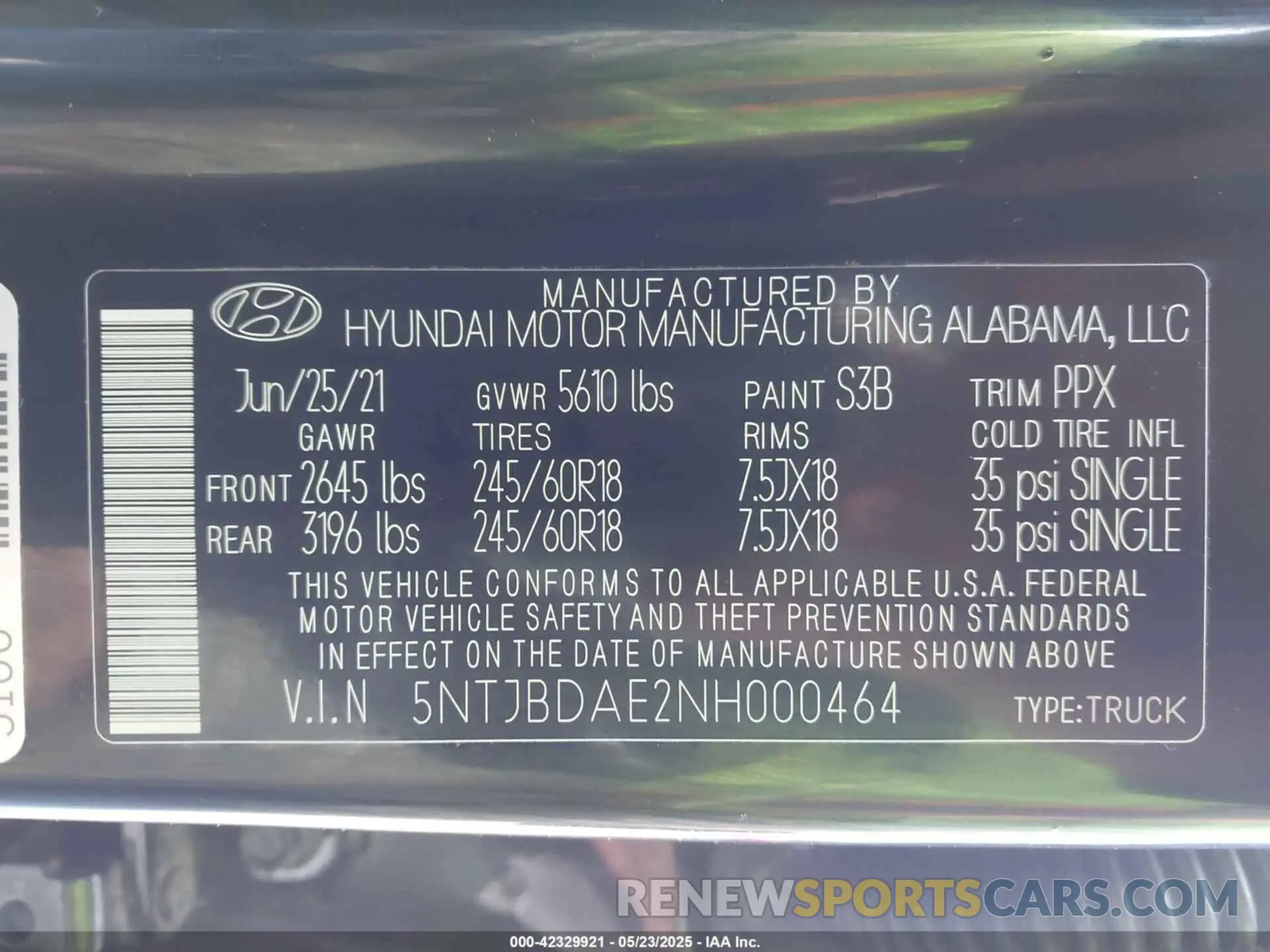 9 fotografías del automóvil dañado 5NTJBDAE2NH000464 HYUNDAI SANTA CRUZ 2022