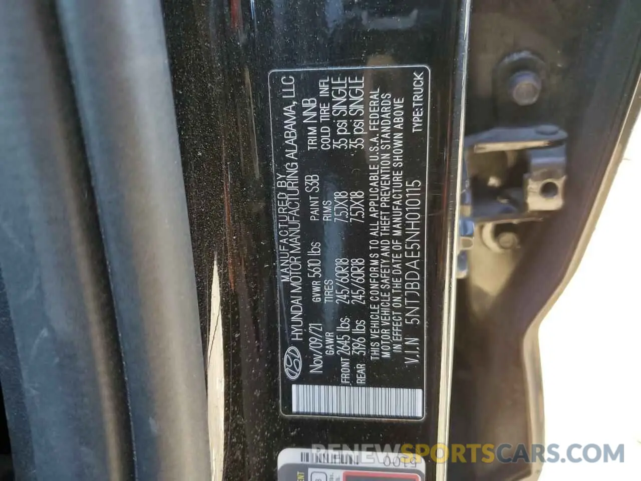 12 fotografías del automóvil dañado 5NTJBDAE5NH010115 HYUNDAI SANTA CRUZ 2022