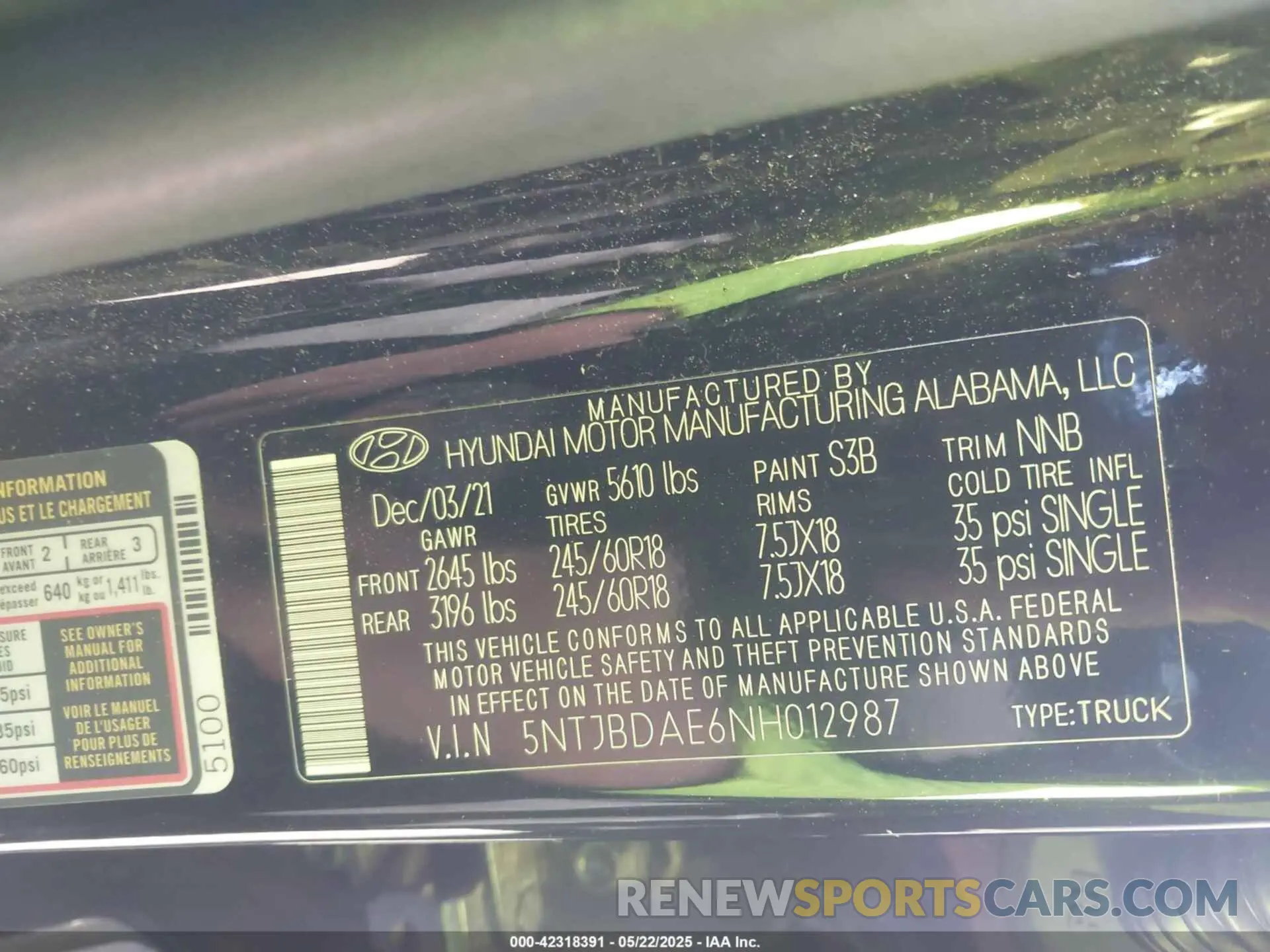 9 fotografías del automóvil dañado 5NTJBDAE6NH012987 HYUNDAI SANTA CRUZ 2022