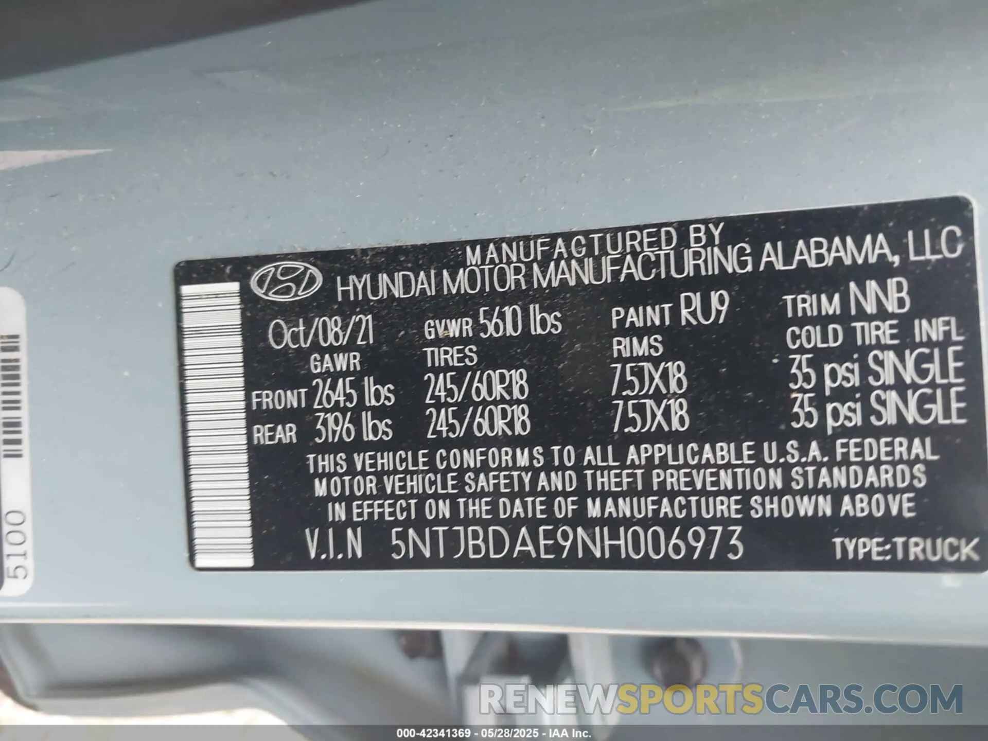 9 fotografías del automóvil dañado 5NTJBDAE9NH006973 HYUNDAI SANTA CRUZ 2022