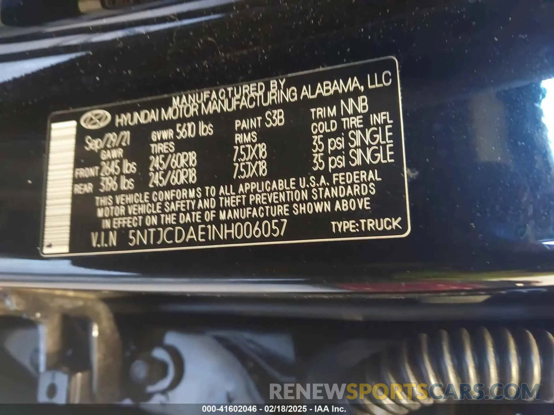 9 fotografías del automóvil dañado 5NTJCDAE1NH006057 HYUNDAI SANTA CRUZ 2022