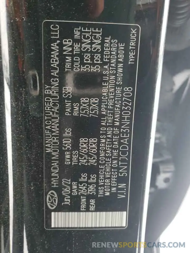 13 fotografías del automóvil dañado 5NTJCDAE3NH032708 HYUNDAI SANTA CRUZ 2022