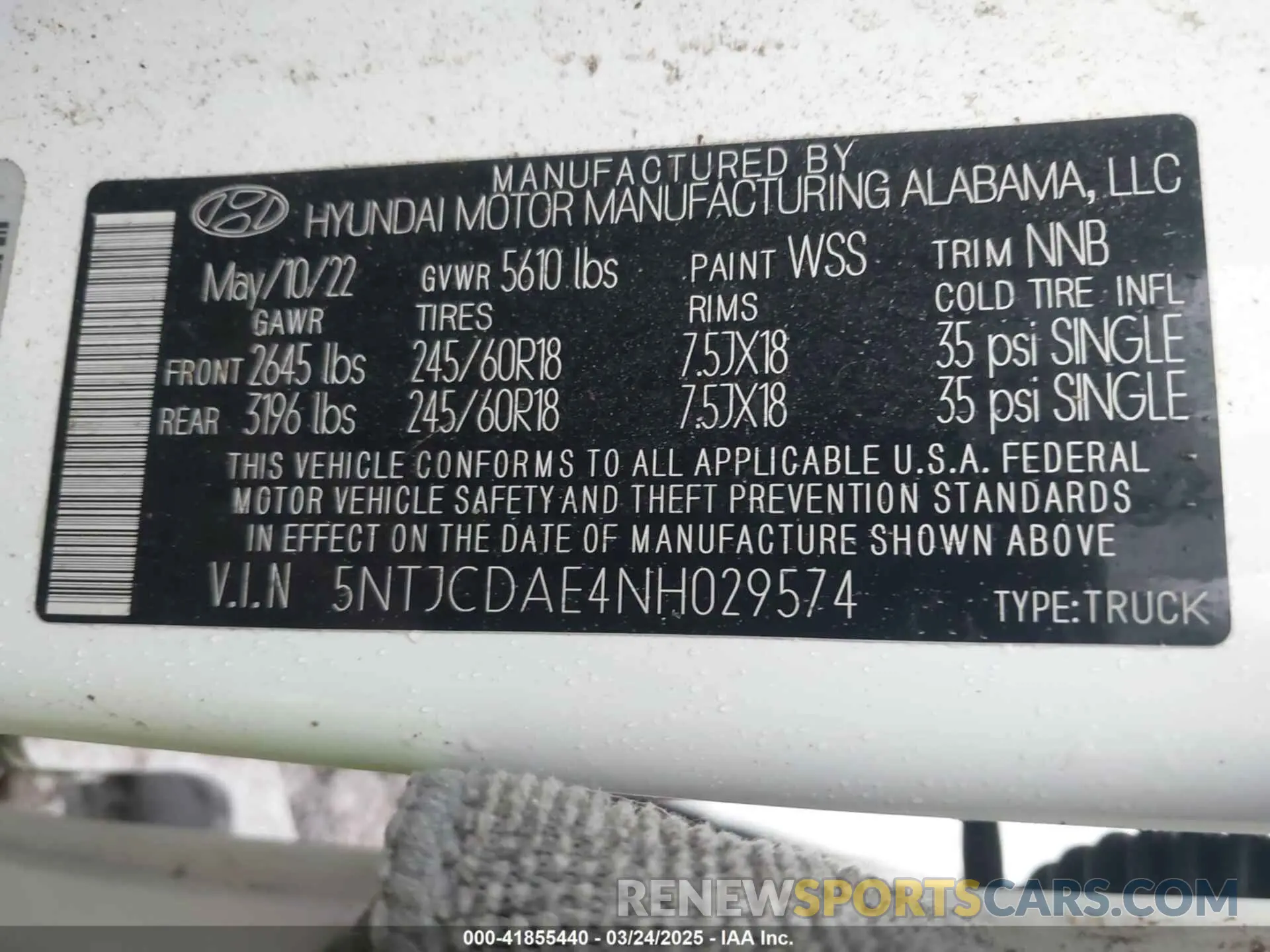 9 fotografías del automóvil dañado 5NTJCDAE4NH029574 HYUNDAI SANTA CRUZ 2022