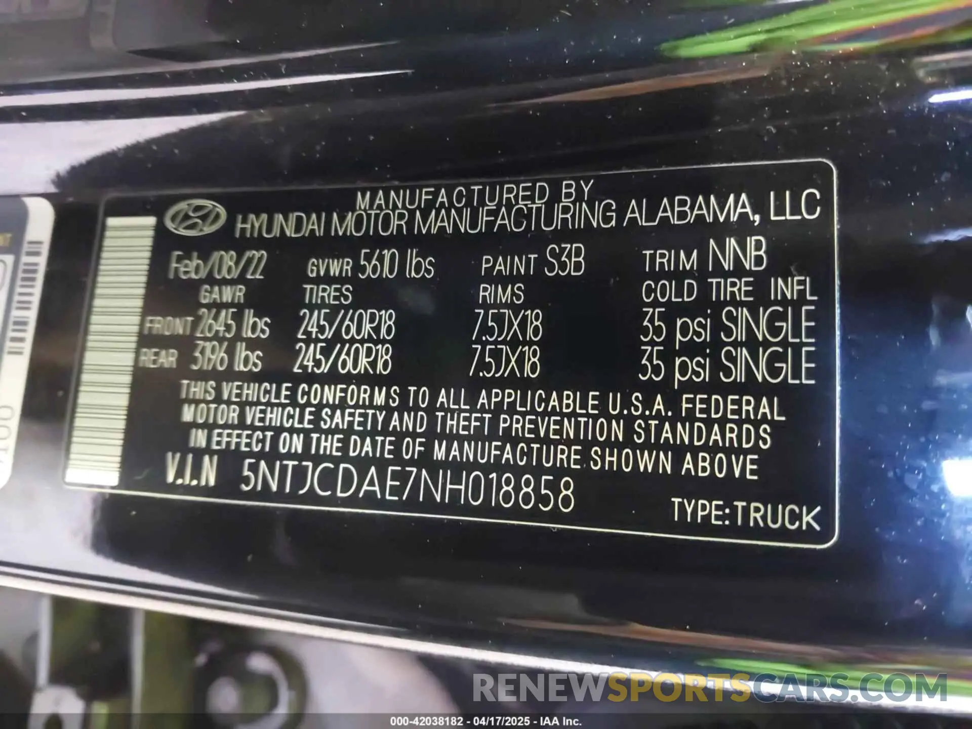 9 fotografías del automóvil dañado 5NTJCDAE7NH018858 HYUNDAI SANTA CRUZ 2022