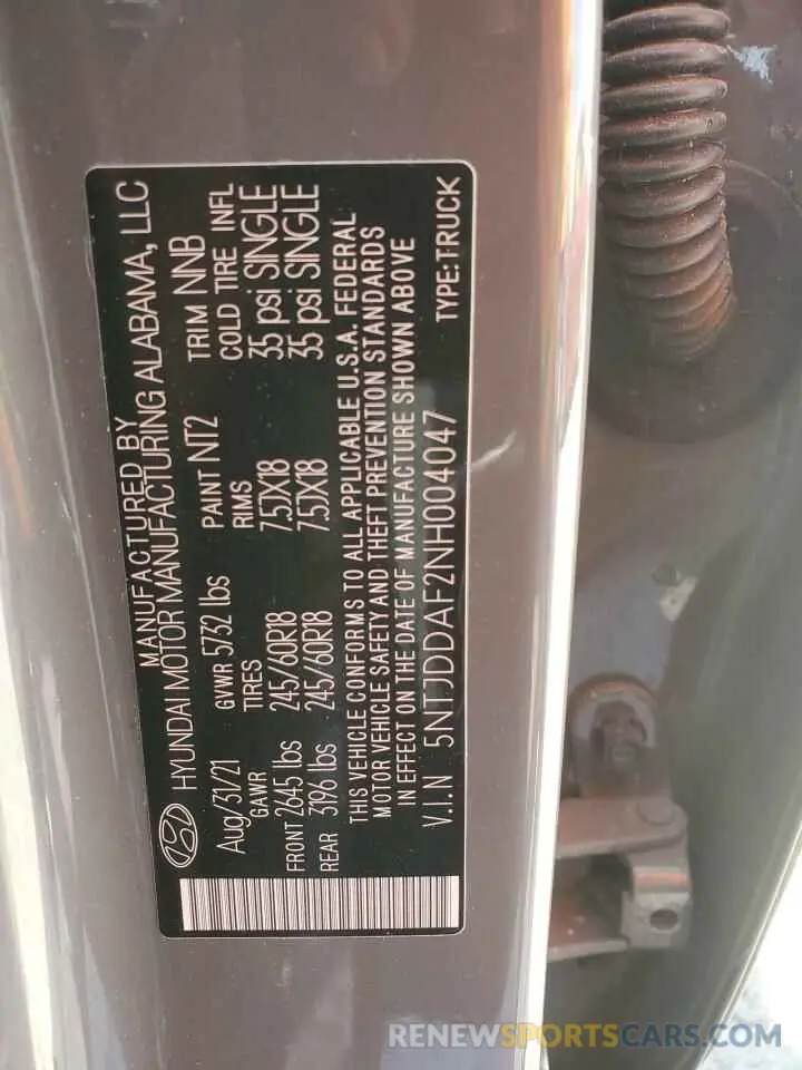 12 fotografías del automóvil dañado 5NTJDDAF2NH004047 HYUNDAI SANTA CRUZ 2022