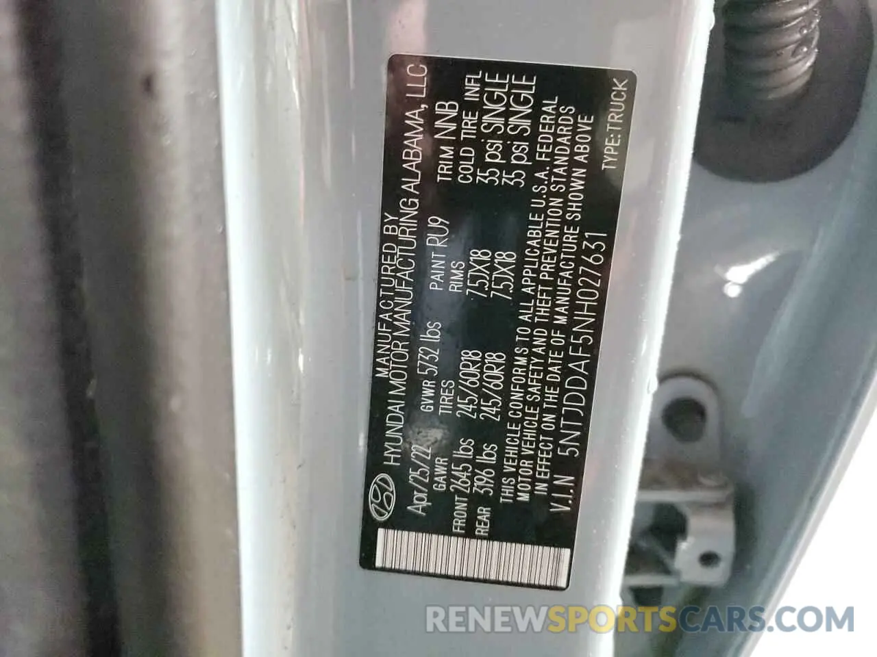 13 fotografías del automóvil dañado 5NTJDDAF5NH027631 HYUNDAI SANTA CRUZ 2022