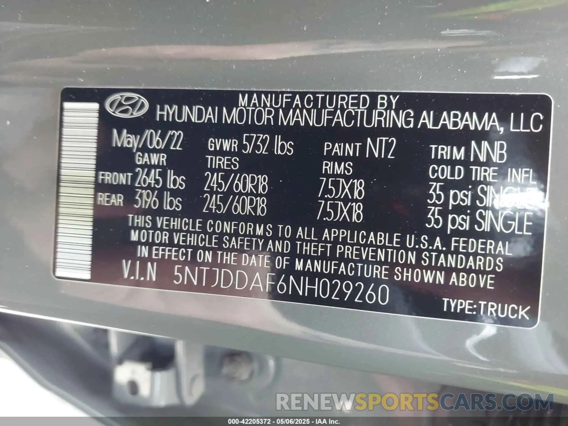9 fotografías del automóvil dañado 5NTJDDAF6NH029260 HYUNDAI SANTA CRUZ 2022