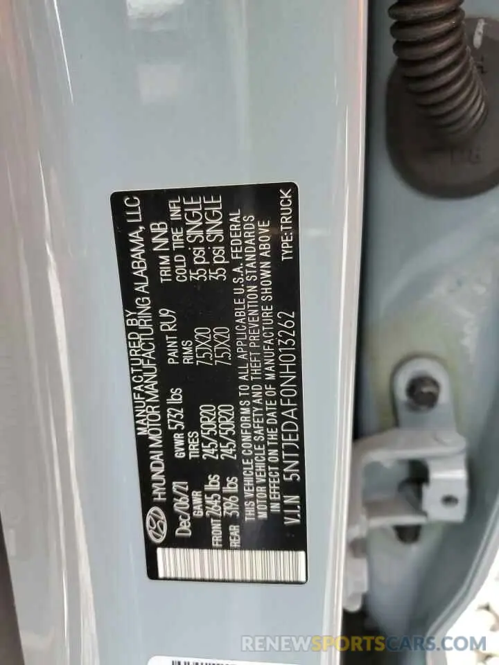 12 fotografías del automóvil dañado 5NTJEDAF0NH013262 HYUNDAI SANTA CRUZ 2022