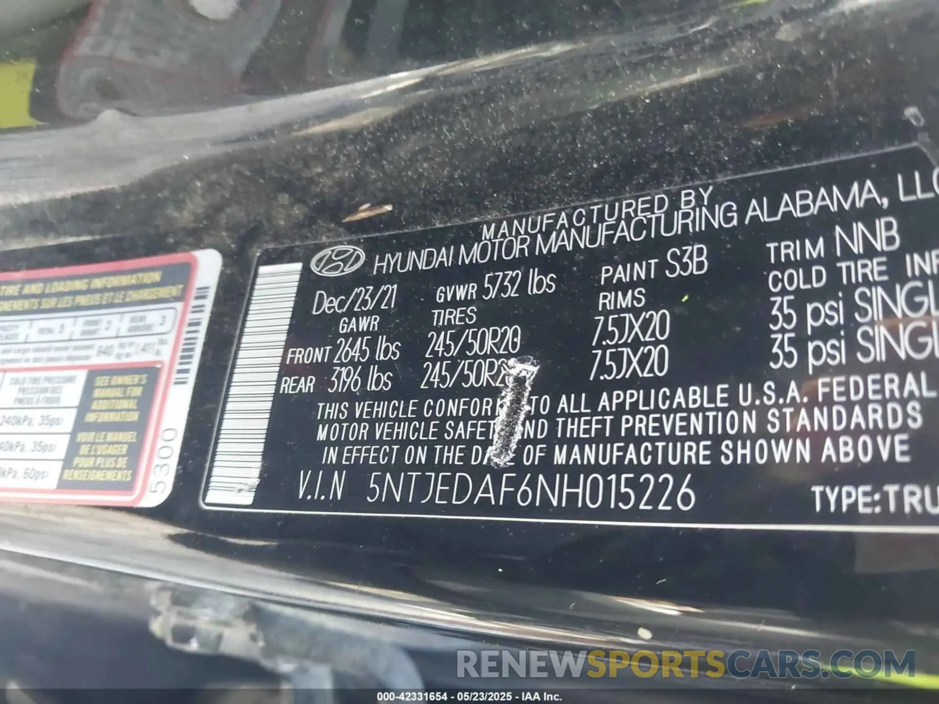 9 fotografías del automóvil dañado 5NTJEDAF6NH015226 HYUNDAI SANTA CRUZ 2022