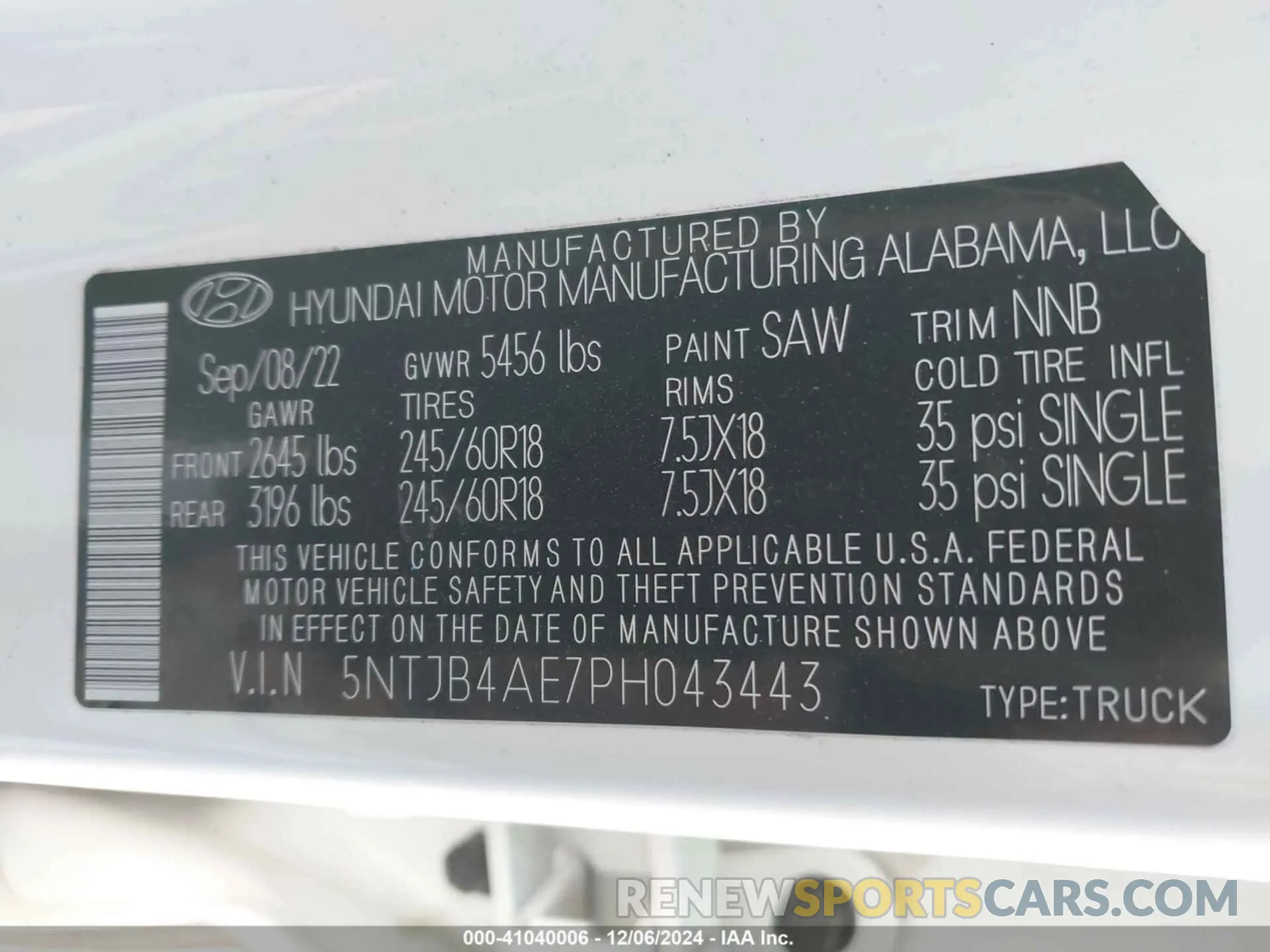 9 fotografías del automóvil dañado 5NTJB4AE7PH043443 HYUNDAI SANTA CRUZ 2023