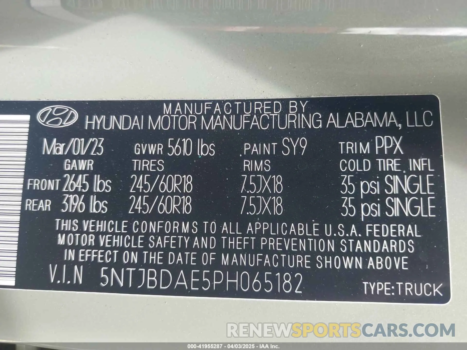 9 fotografías del automóvil dañado 5NTJBDAE5PH065182 HYUNDAI SANTA CRUZ 2023