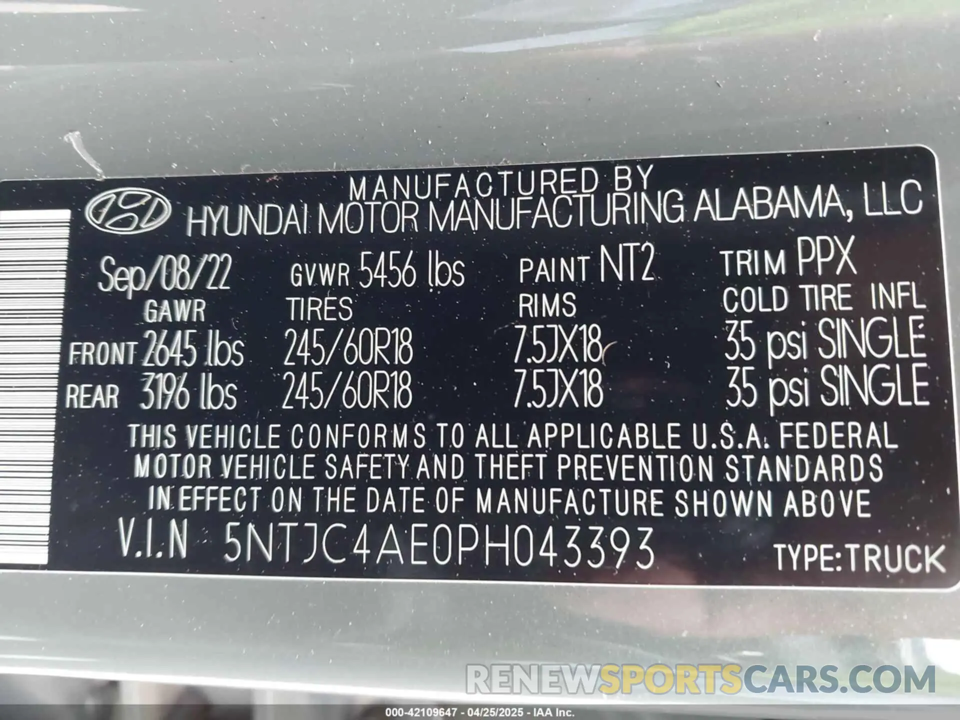 9 fotografías del automóvil dañado 5NTJC4AE0PH043393 HYUNDAI SANTA CRUZ 2023