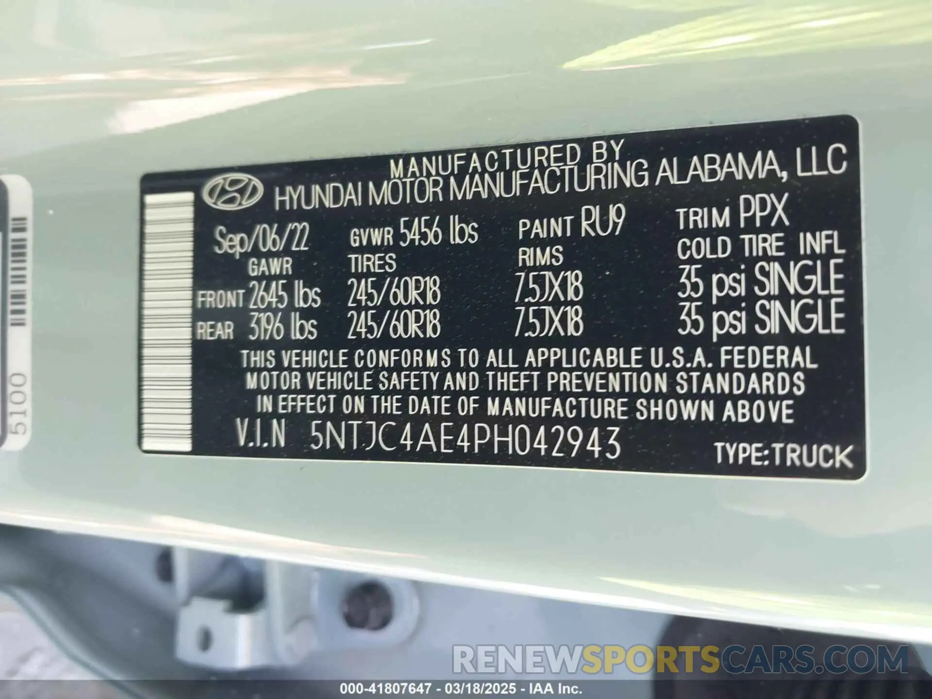 9 fotografías del automóvil dañado 5NTJC4AE4PH042943 HYUNDAI SANTA CRUZ 2023