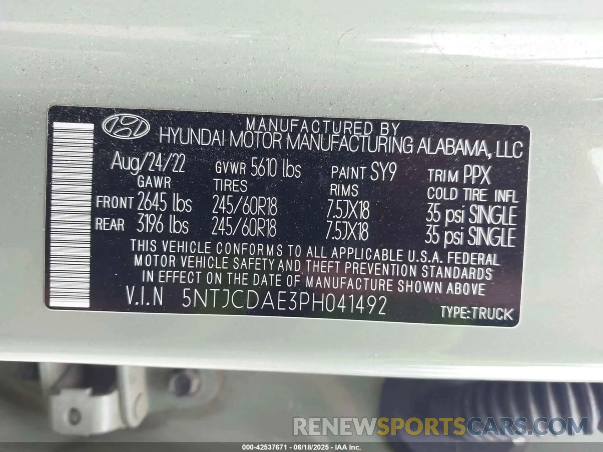 9 fotografías del automóvil dañado 5NTJCDAE3PH041492 HYUNDAI SANTA CRUZ 2023