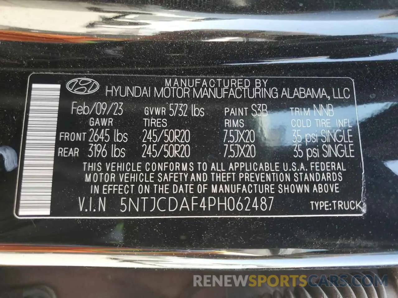 12 fotografías del automóvil dañado 5NTJCDAF4PH062487 HYUNDAI SANTA CRUZ 2023