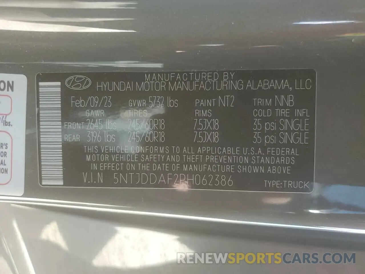 13 fotografías del automóvil dañado 5NTJDDAF2PH062386 HYUNDAI SANTA CRUZ 2023