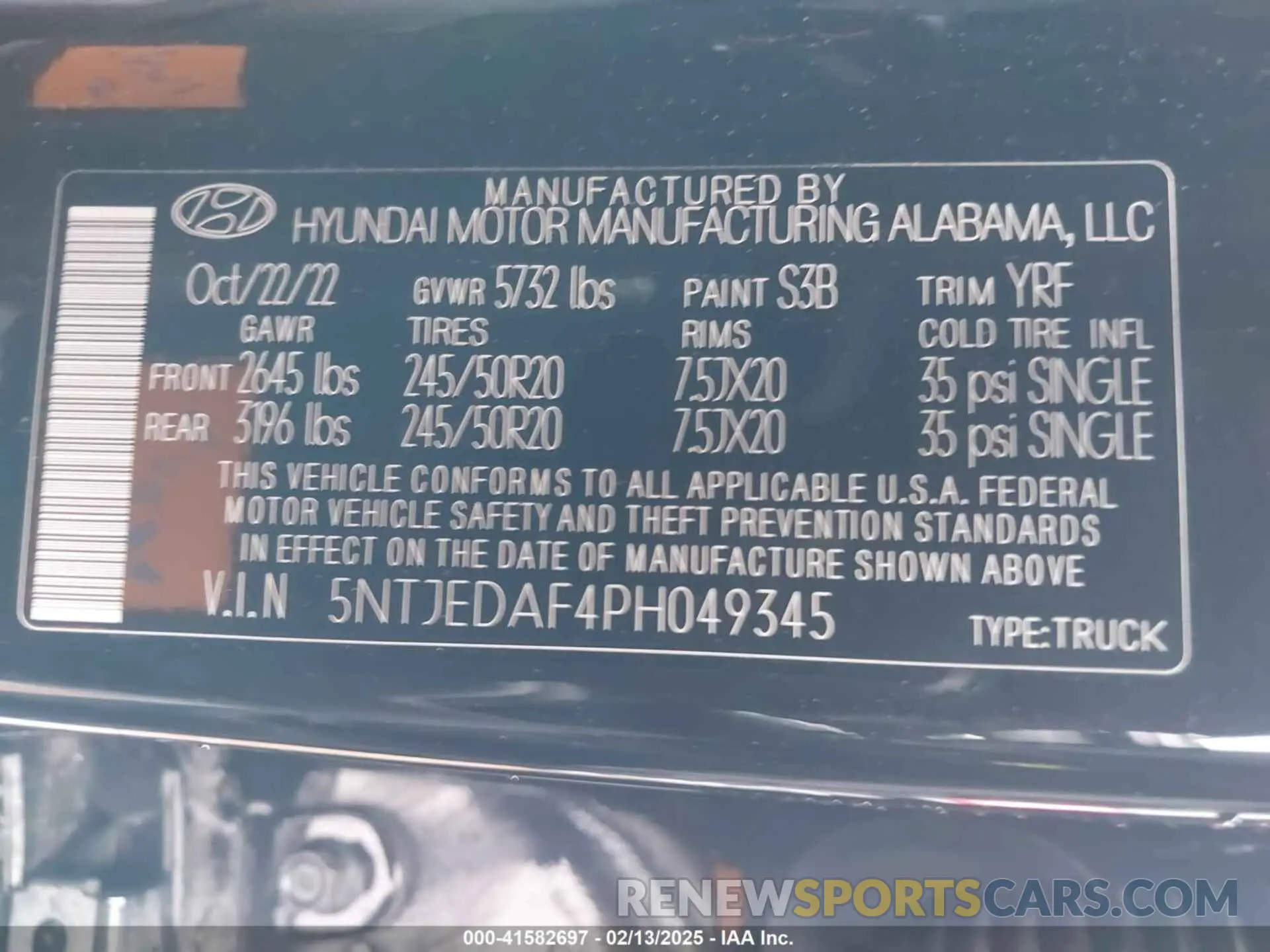 9 fotografías del automóvil dañado 5NTJEDAF4PH049345 HYUNDAI SANTA CRUZ 2023
