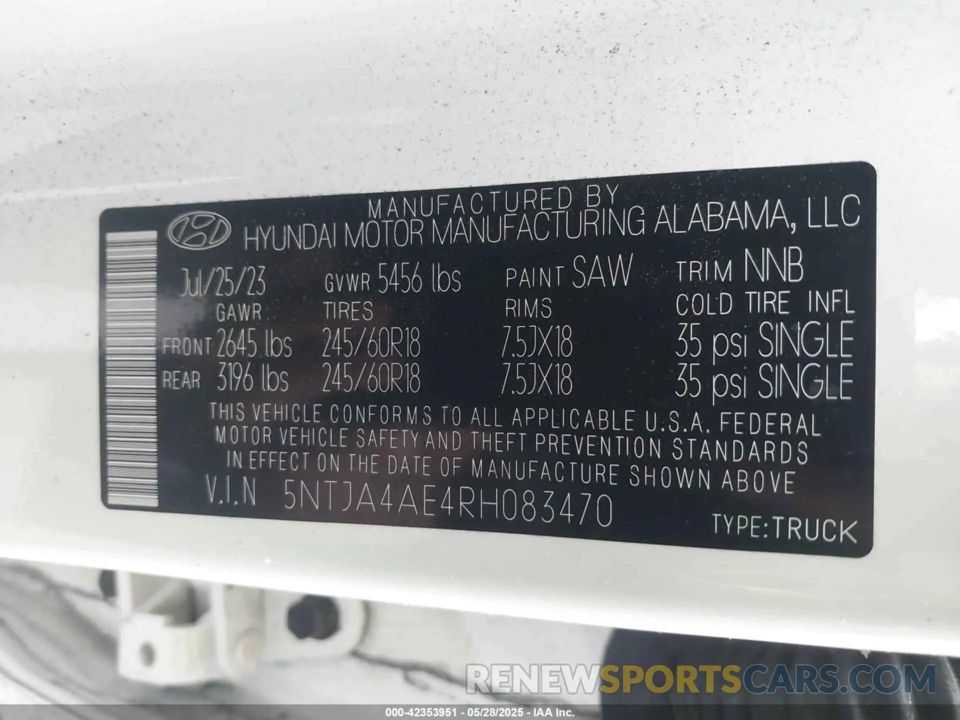 9 fotografías del automóvil dañado 5NTJA4AE4RH083470 HYUNDAI SANTA CRUZ 2024