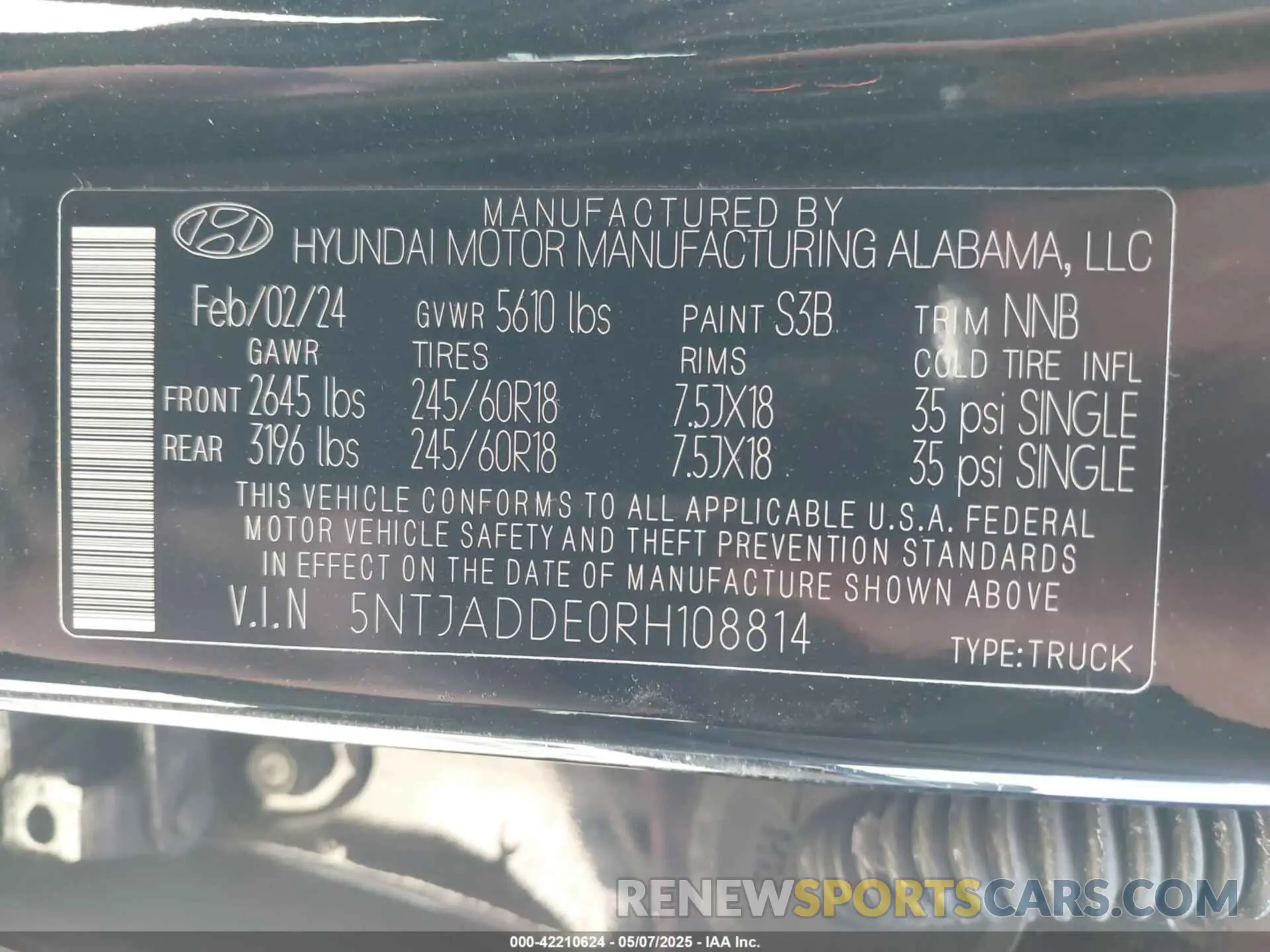 9 fotografías del automóvil dañado 5NTJADDE0RH108814 HYUNDAI SANTA CRUZ 2024