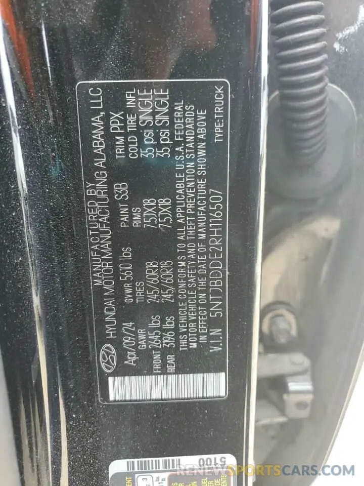 12 fotografías del automóvil dañado 5NTJBDDE2RH116507 HYUNDAI SANTA CRUZ 2024