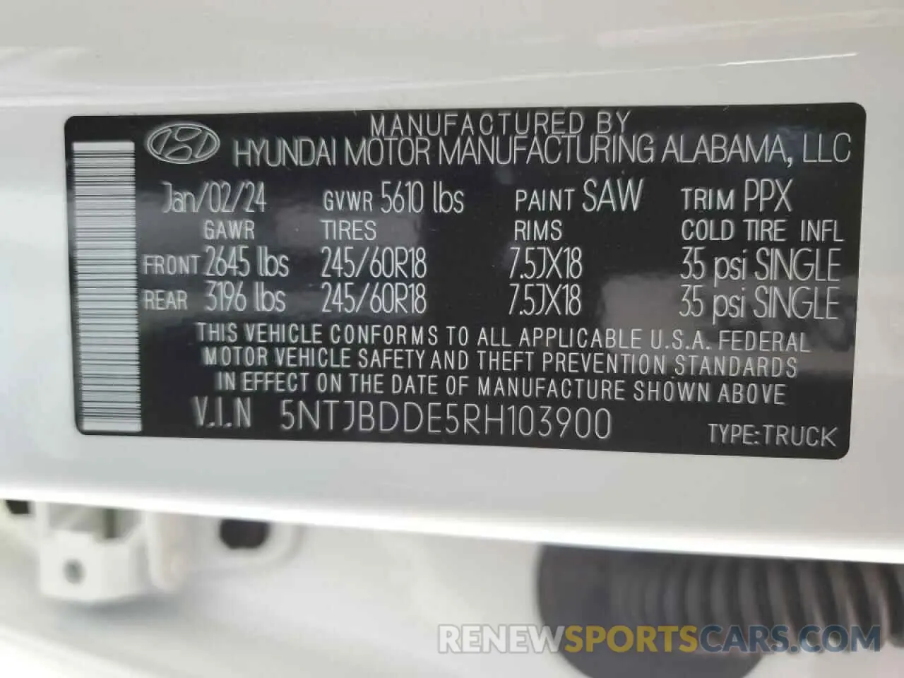 12 fotografías del automóvil dañado 5NTJBDDE5RH103900 HYUNDAI SANTA CRUZ 2024