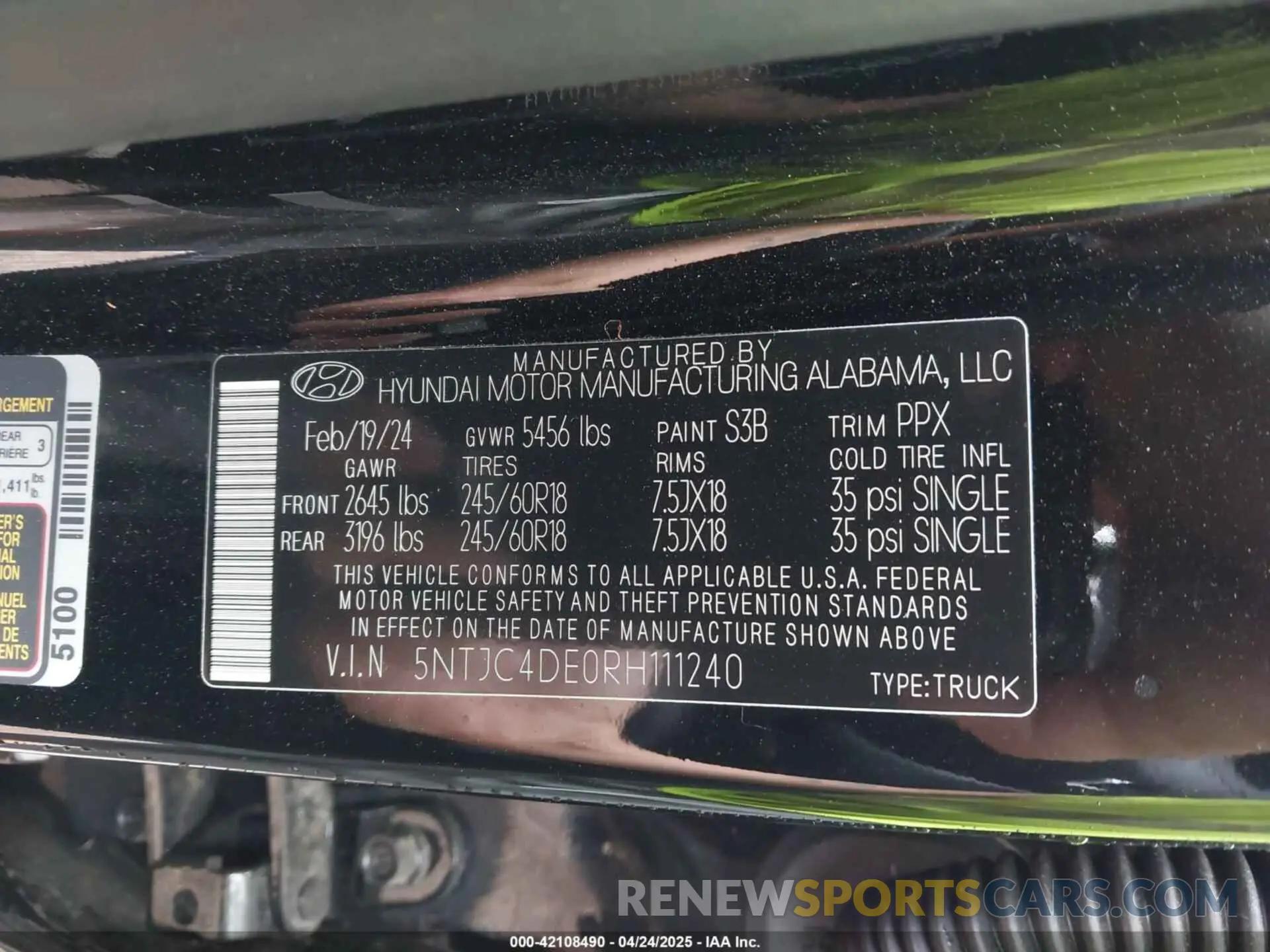 9 fotografías del automóvil dañado 5NTJC4DE0RH111240 HYUNDAI SANTA CRUZ 2024