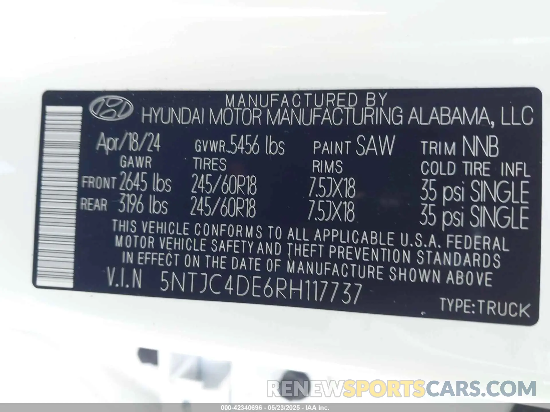 9 fotografías del automóvil dañado 5NTJC4DE6RH117737 HYUNDAI SANTA CRUZ 2024