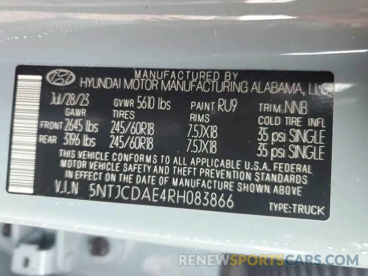 12 fotografías del automóvil dañado 5NTJCDAE4RH083866 HYUNDAI SANTA CRUZ 2024